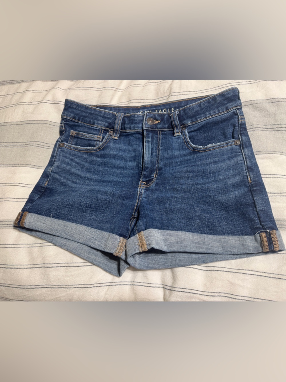 American Eagle Outfitters Dark Blue Denim Roll-Cuff Women's Shorts